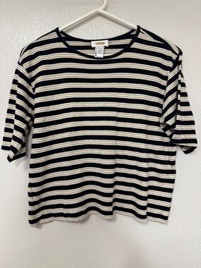 Talbots Black and Cream Striped Tee Size Large